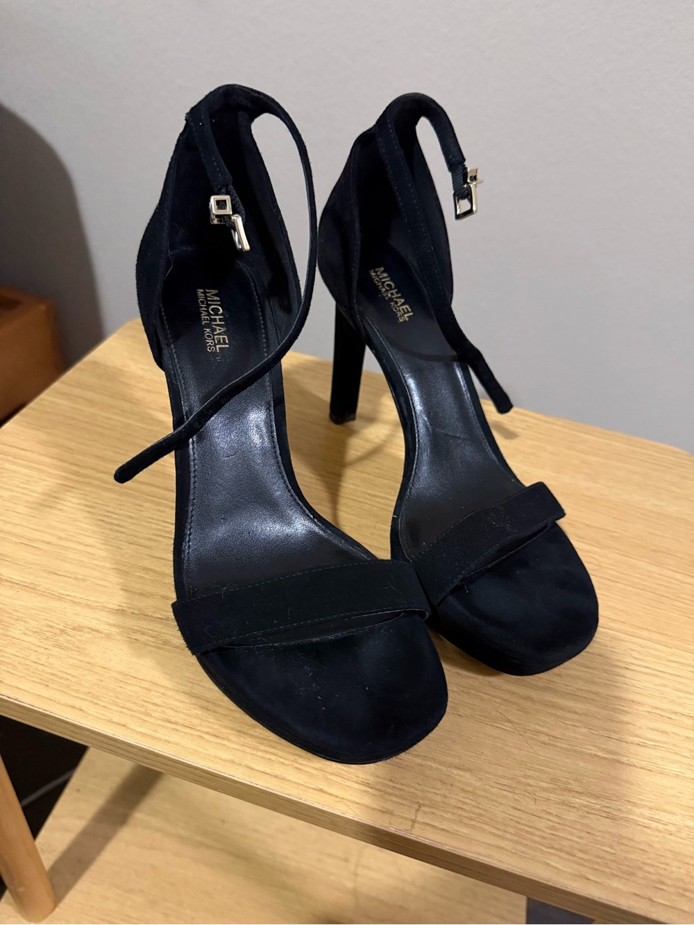 MICHAEL Michael Kors Black Suede Ankle-Strap High Heels
